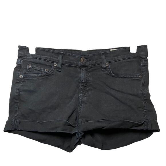 Rag & Bone Denim Shorts Jean Mid Rise 5-Pocket Rolled Hem Black 24" - Picture 1 of 4
